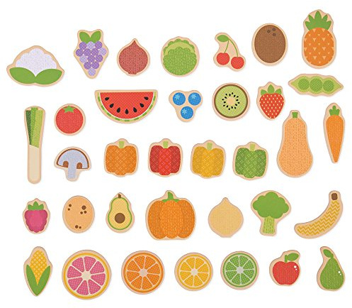 Bigjigs Toys Wooden Fruit & Vegetable Magnets - 35 Piece Fridge Magnet Toy, Magnetic Play Food For Children, Storage Box Included, Age 3+ Year Olds