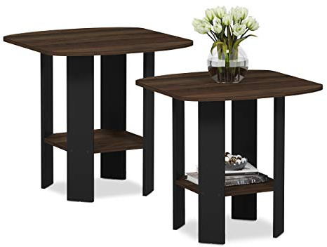 Furinno Design Simple Table d'Appoint de Chevet avec Tiroir Poubelle, Paquet de 2, Noyer Columbia
