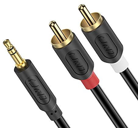 J&D Câble RCA vers 3,5 mm, Série Audiowave Plaqué Or, Adaptateur Audio Stéréo 3,5 mm Mâle vers 2 RCA Mâle, Séparateur Audio Y 1/8 Aux pour Smartphones, Tablettes, Haut-Parleurs, 0,9 Mètre