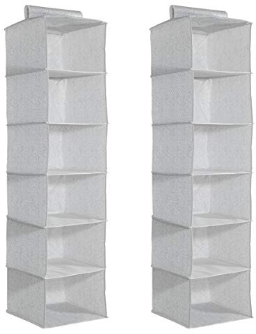 Navaris Set de 2 organizadores de Tela para Barra de Armario - Estantería Colgante para Guardar Ropa - Organizador de 6 compartimientos Gris