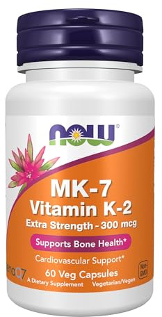 NOW Foods Supplements, Vitamin K2 (MK-7) 300 mcg, Extra Strength, Supports Bone Health*, 60 Veg Capsules