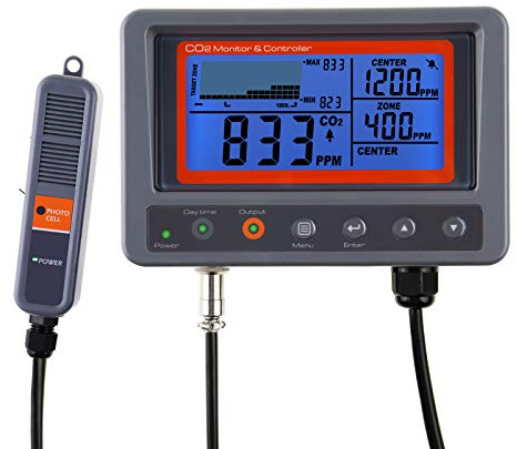 CO2 Controller Carbon Dioxide Controller CO2 Meter Monitor with Relay Function 4.5m Cable NDIR Carbon Dioxide Sensor Probe for Grow Room, Plant, Grow Tent, Greenhouse, Garden, Indoor
