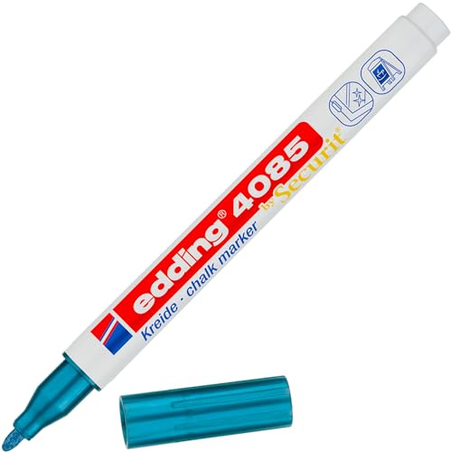 Edding 4085 Chalk Marker - Blue-Metallic - 1 Round Nib 1-2 mm - Fine Nib Wet Wipe Pen for Chalkboards, Windows, Glass, Mirrors - Liquid Chalk Marker Pens for Opaque Coverage