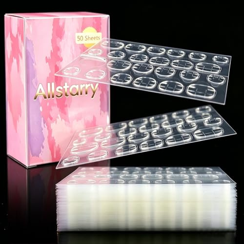 Allstarry 1200 Stück Klebelaschen Ultradünne Wasserdichte Atmungsaktive | 50 Blatt Doppelseitige Jelly-Nagelaufkleber, Super Klebrige Falsche Nagelkleber, Transparent, Flexibel, für Die Maniküre