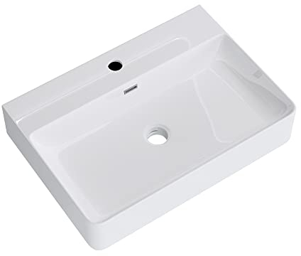 doporro Waschbecken Aufsatzwaschbecken Keramik 60x42x12cm Handwaschbecken Weiß Waschtisch Waschplatz mit Armaturenloch Mei201-600