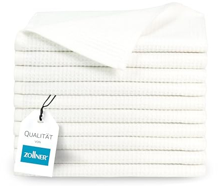 ZOLLNER Juego de 10 Toallas para Invitados de 30x50 cm: Toallas duraderas en Color Blanco, con práctico Colgador, diseño Atemporal de Nido de Abeja, Lavables hasta 95 °C, algodón, Calidad de Hotel