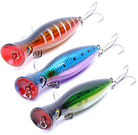 GudGmtoy 3Pcs Floating Lure Popper Bait Topwater Angelköder Große Popper Angelköder Salzwasserfischen Künstliche Hartköder Bass Thunfisch Popper Köder für Wolfsbarsch, Hecht, Barsch, Muskie 13cm