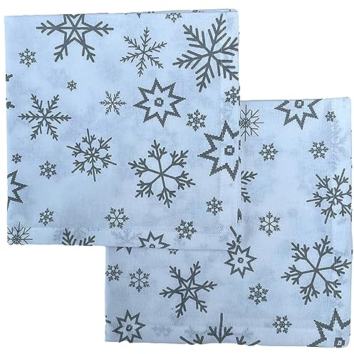 Christmas Napkin - Cotton Napkins for Christmas-Themed Dining Table Setting & Silverware - Silver Napkins with Snowflakes - Ragged Rose Gift Wrapped Cloth Napkins Set of 4-40 cm x 40 cm