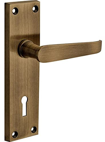 Designer Levers Victorian Straight Lever Door Handles, Antique Brass | Supplied as a pair; for locking doors; zinc construction; includes 1 pair, 8mm spindle and screws.