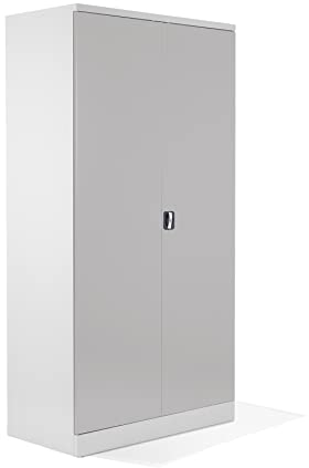 Schrank & Stuhl XL Werkzeugschrank – Werkstattschrank/Stahlschrank mit 4 höhenverstellbaren, vollverzinkten Fachböden, 195x92x50, Weiß/Grau