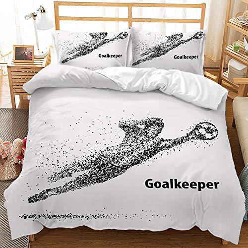 ZZXHG Parure de Lit 160x200 Enfant Gardien de But de Football Blanc Housse de Couette 1 Personne en Microfibre avec Fermeture Éclai, Réversible Ensemble de Literie Adulte avec 2 Taie d'oreiller 65x65