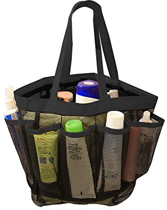 KAIAIWLUO Mesh Shower Caddy,Portable Shower Tote Mesh Tote Bag Quick Dry Toiletry Organiser with 8 Pockets and Carry Handle for Gym Travel Swim Camp Bathroom Black