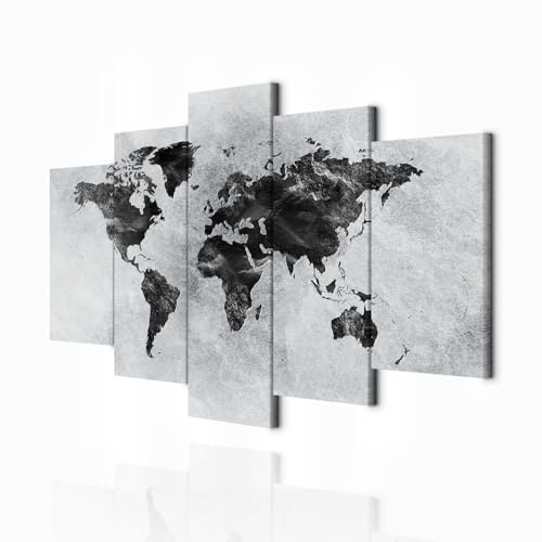 decomonkey Wandbilder Weltkarte 150x75 cm 5 Teilig Wandbild Groß Wohnzimmer | Leinwandbild XXL, Deko, Schlafzimmer, Büro, Wanddeko, Leinwand, Pictures For Wall, Poster, Wall Painting, Welt, Kontinent