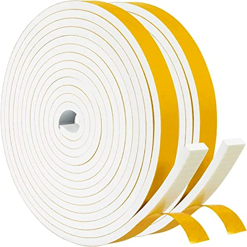 UPSEN Tätningstejp självhäftande för dörrar fönster, 10 mm (B) x 6 mm (D)/8 m (L) skumdörrtätning tejp, gummitätning mot kallt drag/antikollision/ljuddämpande/vattentät/dammtät, vit, PM-10*6-W