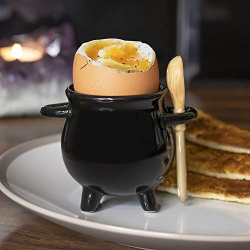 Tech Island Soft Hard Boiled Egg Cup with Broom Spoon, Ceramic Egg Holder, Breakfast & Brunch Décor, Kitchen Accessories
