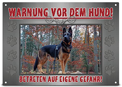 Wetterfestes Vorsicht Hund Schild mit Foto - Warnung vor dem Hund - Hundeschild selbst gestalten mit Bild, Geschenk für Hundebesitzer | Mattes Metallschild, 28x20 cm