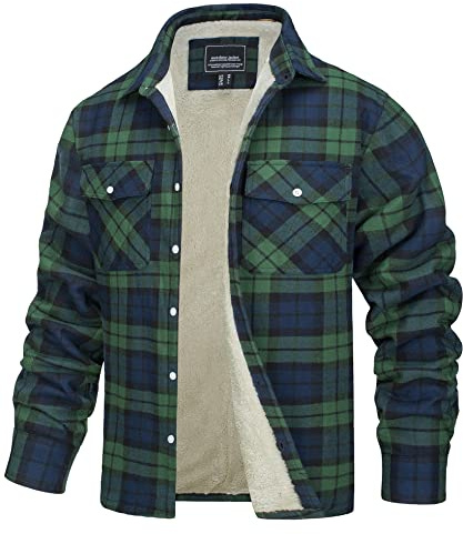 TACVASEN Men's Fleece Jackets Checked Lumberjack Shirts with 5 Pockets | Winter Work Flannel Shirt Casual Button Down Coat