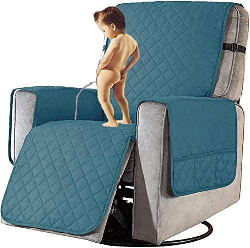 XRDSHY Sesselschoner für Fernsehsessel, Wasserdicht rutschfest Relaxsessel mit Armlehnen,1 Sitzer Taschen Sesselüberwurf,Waschbar Sesselschutz Haustieren,Blau-S