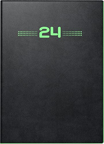 BRUNNEN Tageskalender NEON Modell 736 2024 1 Seite = 1 Tag Blattgröße 10 x 14 cm schwarz mit Neonkante grün