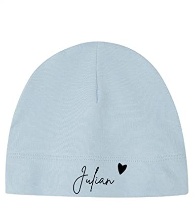 minimutz Kleine Babymütze mit Namen | Personalisierte Mütze Beanie für Baby und Neugeborene | Motiv Herz