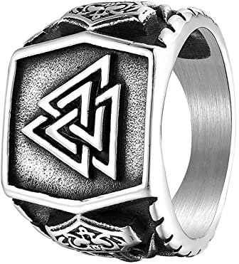 TQWSVUM Wikinger Thors Hammer Valknut Ring – Herren Damen Nordischer Mjolnir Edelstahlring – Mittelalterlicher Vintage Heidnischer Odin Keltischer Knoten Amulett Piratenring Schmuck(08)