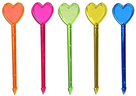 Palillos de plástico multicolor para frutas, palillos de dientes de corazón, para cócteles, aperitivos, palillos de comida, sándwich, bebidas, decoración de fiestas, 100 unidades