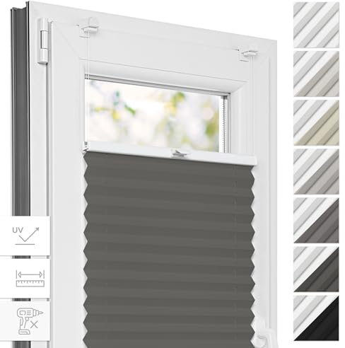 Estika Thermo Plissee ohne Bohren - 125 x 120 cm - Farbe: Anthrazit - Fensterrollos für innen, Plissee Verdunklung, Plissee Blickdicht, Rollos für Fenster ohne Bohren