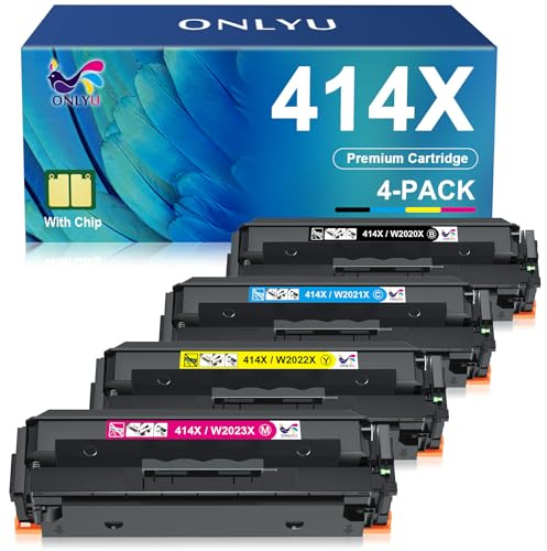 ONLYU Compatible Toner Cartridge Replacement for HP 414X 414A for Color LaserJet Pro MFP M479fdw M479fdn M479dw Pro M454dw M454dn M455dn MFP M480f M479 M454 W2020X W2020A Printer Ink (BCMY, 4-Pack)