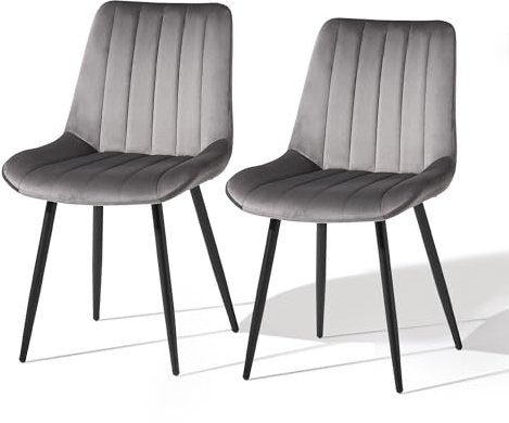 CLIPOP Samt Esszimmerstühle 2er Set Küchenstühle Polsterstuhl Wohnzimmerstuhl Gepolsterte Sessel Sitzfläche mit Rückenlehne und Metallbeine (2er Set, Grau)
