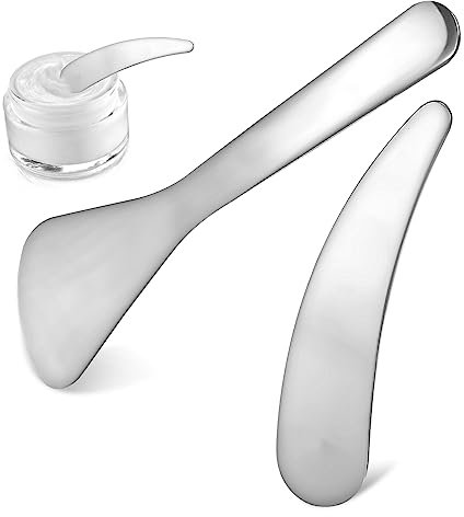 GLEAVI 2pcs Makeup Cream Metal Cosmetic Spoon Mixing Spatulas Metal Cosmetic Metal Make up Skin Scraper for Face Facial Tool Mini Bracket