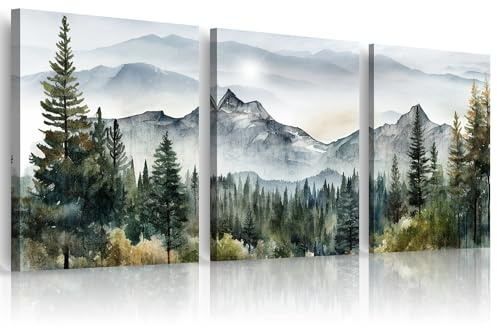 MHARTK66 Large Size Wall Art for Living Room Modern Wall Decor for Bedroom Office Decor Abstract Mountain Forest Landscapes Ink Painting 3 Piece Framed Canvas Art Prints Ready to Hang Wall Pictures