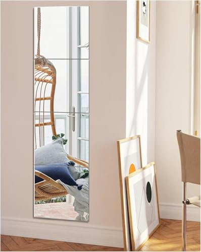 TOLOVIC Selbstklebende Fliesenspiegel Glas HD DIY Wandspiegel Klebespiegel 4 Stück Spiegel zum Aufkleben Türspiegel Ganzkörperspiegel Spiegelfliesen Selbstklebend