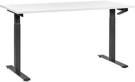 Beliani Höhenverstellbarer Schreibtisch mit Kurbel weiß/schwarz 160x72 cm DESTINES