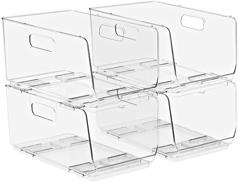 Sorbus Stackable Storage Bins Open Front - Clear Stackable Storage Bins - Pantry Bins for Storage and Organization - Acrylic Stackable Bins for Kitchen - Clear Pantry Organizer Bins (Medium 4 Pack)