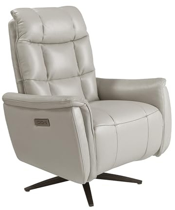 Ángel Cerdá - Sillón Relax Giratorio Piel Gris - 85 x 80/156 x 106 cm con Patas de Acero Inoxidable Negro -Sillón Relax de Vanguardia, Butacas de Salon Reclinable Y Confortables