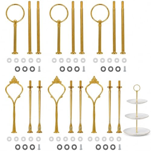 NIYATA 3 stufige Etageren Stangen Set, 6 Pcs Metallstangen Etagere mit Schrauben & Unterlegscheiben, Etagere Stäbe für Torte Cupcakes Macarons Donut Muffin und Obst (Platte nicht enthalten) (Gold)