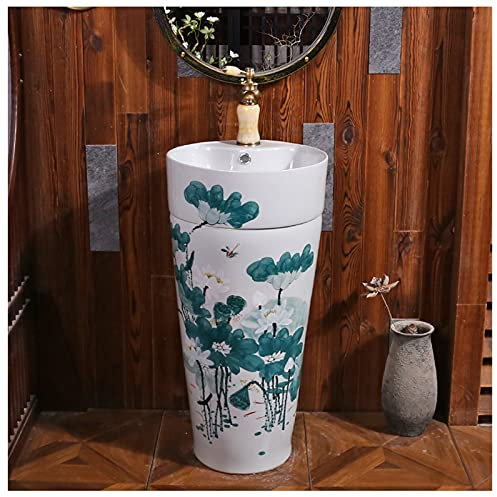 SnamicE Badezimmerwaschbecken, Aufsatzwaschbecken, Toilettenwaschbecken, handgefertigt, mit Wasserhahn und Ablaufloch, für drinnen und draußen, weiß, weiß-mit Spiegel,White-with Mirror