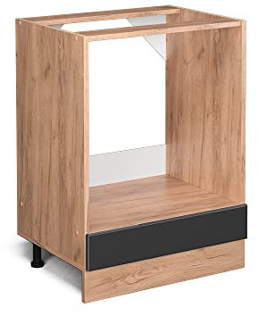 Meuble de cuisine design moderne 60 cm sans plan de travail Anthracite haute brillance/chêne doré Boîtier de four inclus