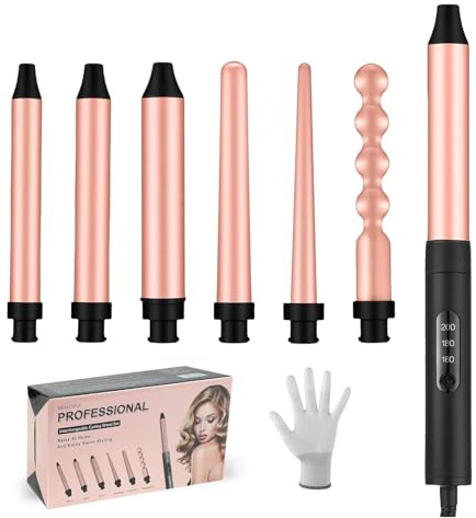 flintronic 6 en 1 Rizador de Pelo, 19/25/32mm Planchas Rizadoras, Calentamiento Rápido PTC, 180℃-200℃ Temperatura Ajustable, Revestimiento de Cerámica, con Guantes, Adecuado para Todo Tipo de Pelo