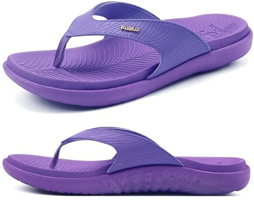 KuaiLu Flip Flops för kvinnor damer ortopediska yogamatta kudde sandaler uppklädda kvinnor lätt sommar slip-on strand stringsandaler med bekvämt fotvalvstöd (UK storlek 4-10), Lila, 38.5 EU