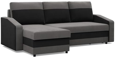 Mebligo - Ecksofa mit Schlaffunktion und Bettkasten Orion, Eckcouch Universelle Seite, Sofa L Form (BxTxH) 231 x 140 x 85 cm, Couch Wohnzimmer, Ecke Sofa, Grau + Schwarz (Mikro 27 + Mikro 15)