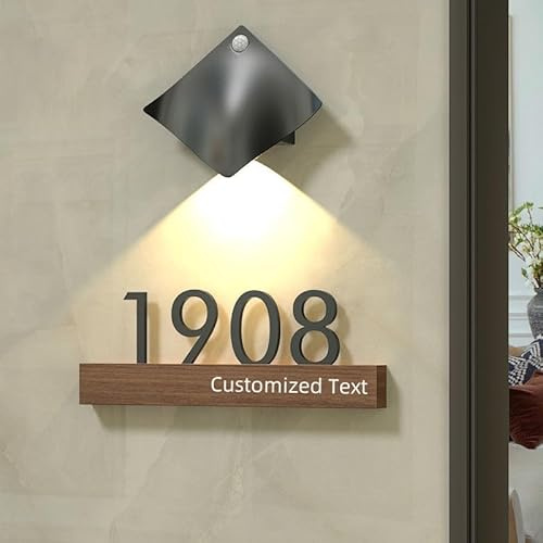 Individuelle Hausnummern, kreative Hausadresse mit Licht und Holzsockel, Personalisierungstext, Hotel, Wohnen, Haushalt, Hausnummer, Schlafsaal, digitales Raumnummernschild