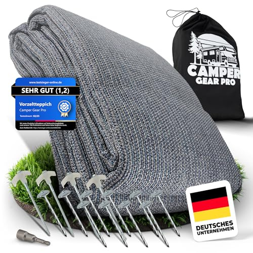Camper Gear Pro Vorzeltteppich mit Profi Heringen [Extrem Stabil] | Camping Teppich Outdoor – Zeltteppich, Markisenteppich für Wohnwagen, Wohnmobil & Zelt – Jetzt Größe wählen (300x400 cm)