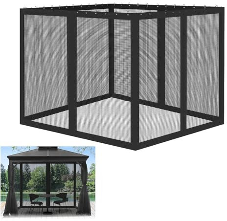 Zanzariera universale per gazebo, tenda a baldacchino, robusta rete a rete con cerniere e ganci, protezione per esterni, patio, giardino, colore nero, 3 x 3,6 m