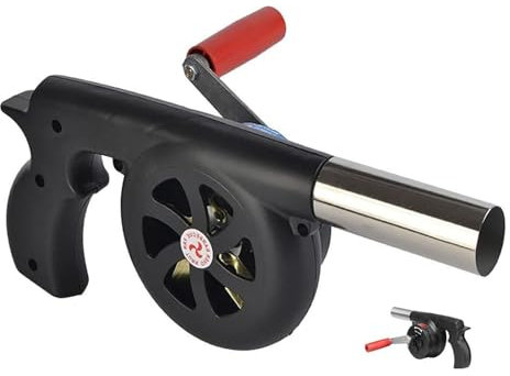 JOUFNING Ventola Barbecue Manuale - con Controllo Manuale della velocità della Maniglia E Pala del Ventilatore in Metallo, per Campeggio/Picnic/attività All'aperto