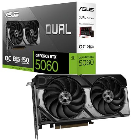 ASUS Dual GeForce RTX 5060 OC 8G GDDR7 Gaming Graphics Card - PCIe 5.0, 2565MHz Boost Clock, DLSS 4, HDMI 2.1b, DisplayPort 2.1b, 2.5 Slot, Axial-Tech Fan Design, 0dB Technology, Vented Backplate