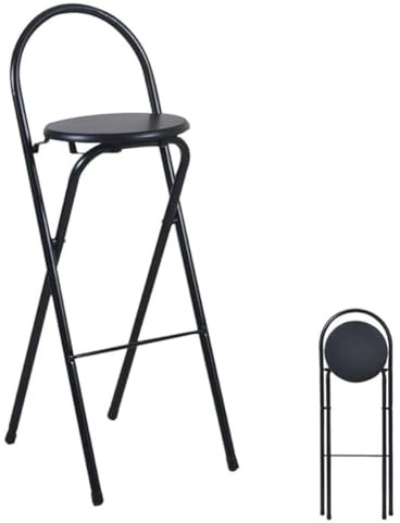 Sgabello da bar pieghevole con supporto per la schiena, seggiolone alto 70 cm, per adulti, versatile, per cucina, ufficio e feste, design compatto e leggero, colore: nero