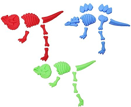 WOONEKY 3 Stück Dinosaurier Sandformen Set Teiliges Strandspielzeug Rot Grün und Blau aus Kinderfreundlichem für Kreative Strandabenteuer mit Dino Skeletten