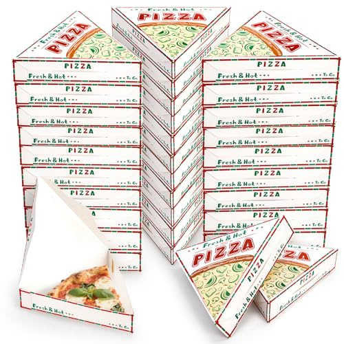 Covzoe 100 Pack Pizza Slice Boxes, 9.3 x 9.1 x 1.8 Inch Grease Resistant Single Pizza Tray Disposable with Colorful Print, Paperboard Triangle Food Container Holder for Birthday Wedding Party Supplies