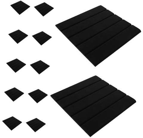 SHINEOFI 12pcs Self Adhesive Acoustic Sound Panels Noise Dampening Wall Tiles for Soundproofing Home Theaters Offices Recording Studios Polyethylene Vertical Stripe Design